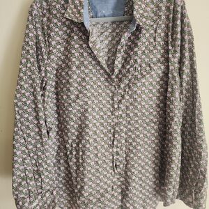 Nautica Womens  Green and Pink Patterned Shirt